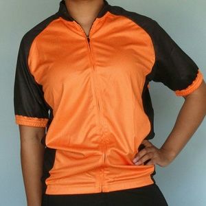Orange and black cycling jersey
